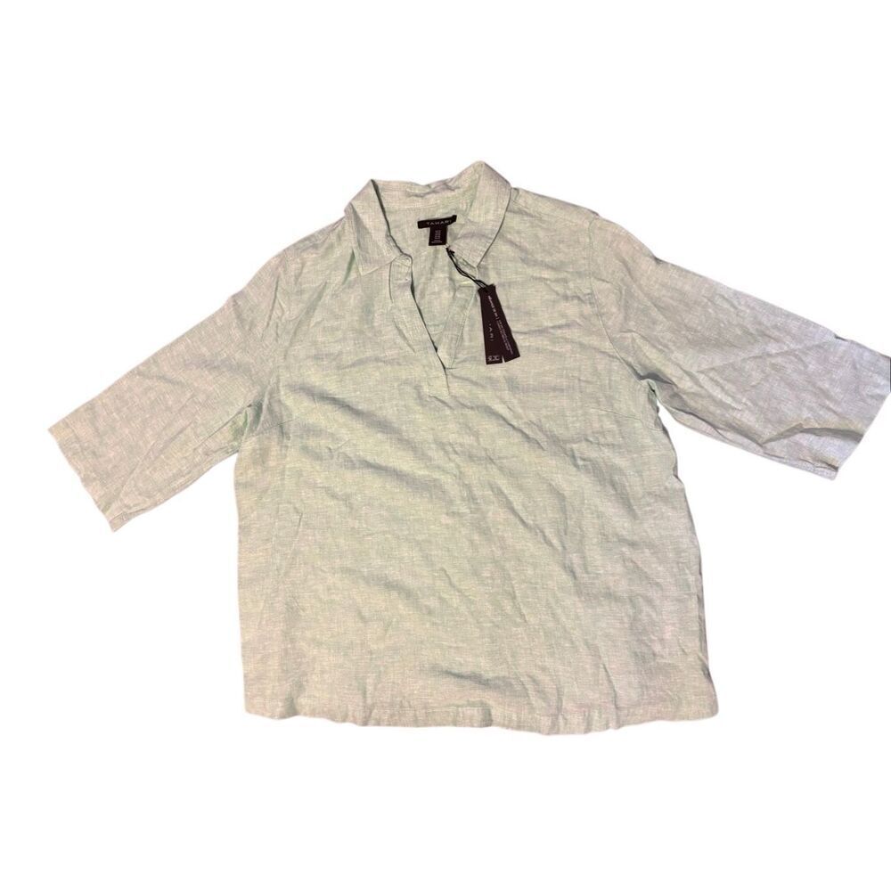Tahari linen top blouse 1X coastal chic cottagecore